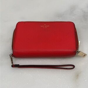 Kate Spade New York Red Leather Zip Around Wristlet Wallet
